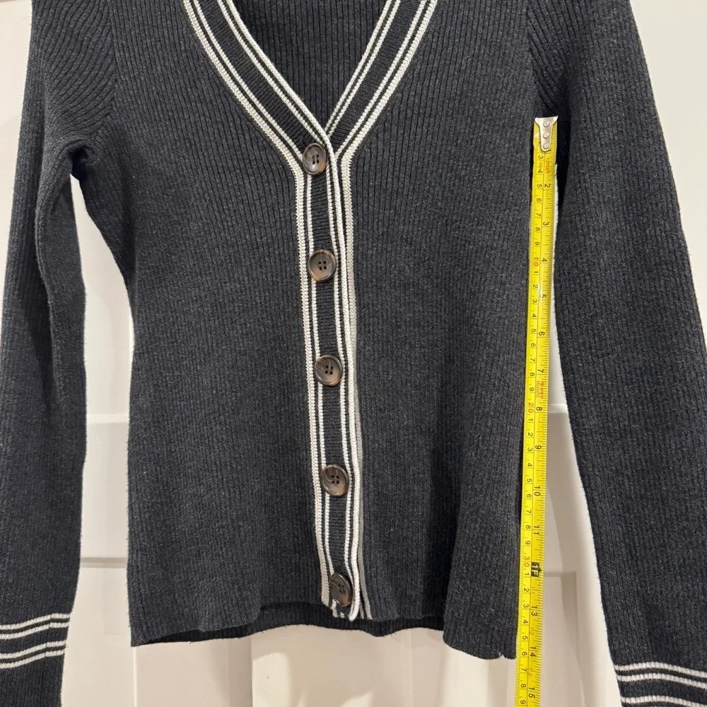 Faherty Mikki Cardigan Sweater, Black Cinder Sideline Stripe, Size Medium - Picture 10 of 13
